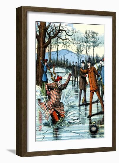 Falling Through the Ice During a Curling Game-null-Framed Art Print