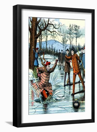 Falling Through the Ice During a Curling Game-null-Framed Art Print