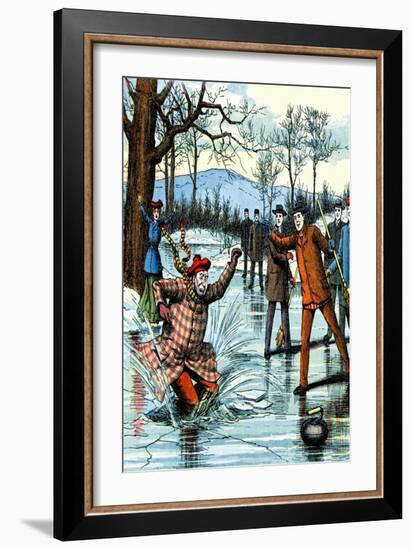 Falling Through the Ice During a Curling Game-null-Framed Art Print