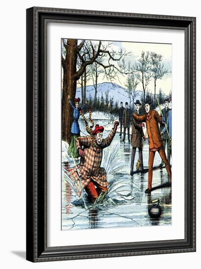 Falling Through the Ice During a Curling Game-null-Framed Art Print