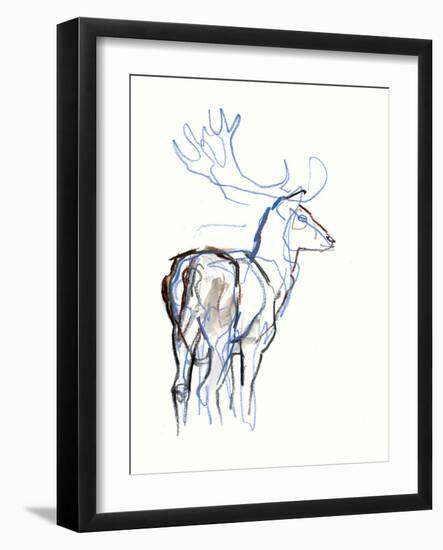 Fallow Buck, 2021, (crayon on paper)-Mark Adlington-Framed Giclee Print