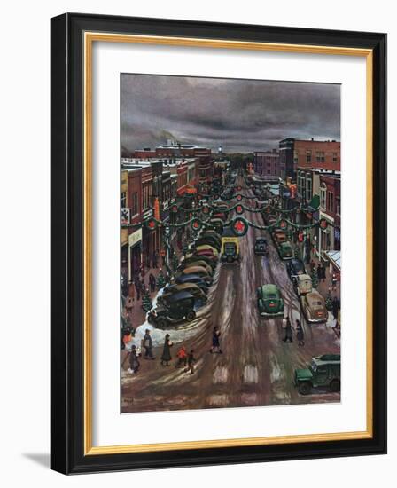 "Falls City, Nebraska at Christmas," December 21, 1946-John Falter-Framed Giclee Print