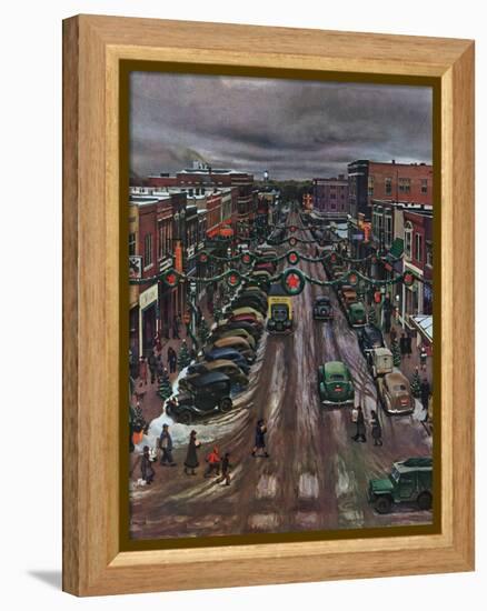 "Falls City, Nebraska at Christmas," December 21, 1946-John Falter-Framed Premier Image Canvas