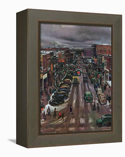 "Falls City, Nebraska at Christmas," December 21, 1946-John Falter-Framed Premier Image Canvas