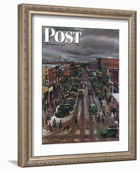 "Falls City, Nebraska at Christmas," Saturday Evening Post Cover, December 21, 1946-John Falter-Framed Giclee Print