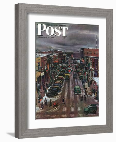 "Falls City, Nebraska at Christmas," Saturday Evening Post Cover, December 21, 1946-John Falter-Framed Giclee Print