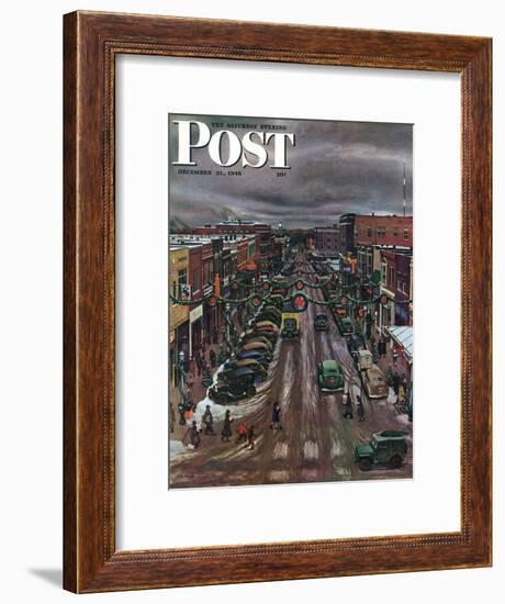 "Falls City, Nebraska at Christmas," Saturday Evening Post Cover, December 21, 1946-John Falter-Framed Giclee Print