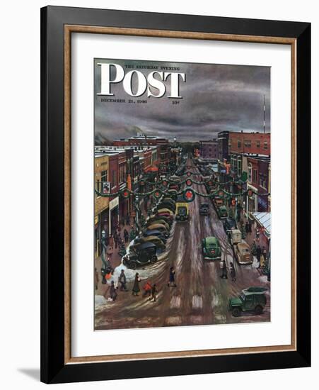 "Falls City, Nebraska at Christmas," Saturday Evening Post Cover, December 21, 1946-John Falter-Framed Giclee Print