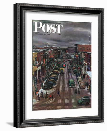 "Falls City, Nebraska at Christmas," Saturday Evening Post Cover, December 21, 1946-John Falter-Framed Giclee Print