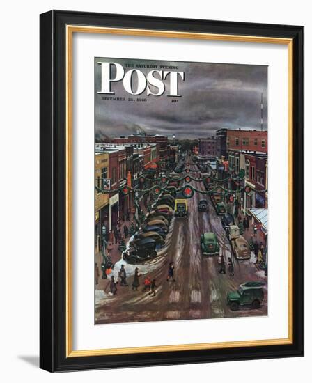 "Falls City, Nebraska at Christmas," Saturday Evening Post Cover, December 21, 1946-John Falter-Framed Giclee Print