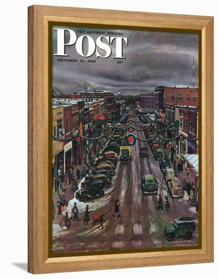 "Falls City, Nebraska at Christmas," Saturday Evening Post Cover, December 21, 1946-John Falter-Framed Premier Image Canvas