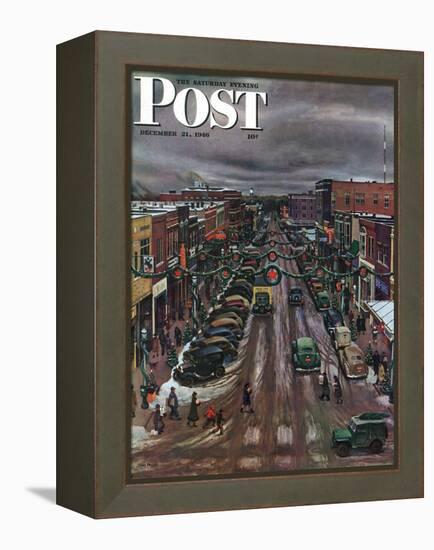 "Falls City, Nebraska at Christmas," Saturday Evening Post Cover, December 21, 1946-John Falter-Framed Premier Image Canvas