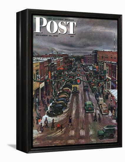 "Falls City, Nebraska at Christmas," Saturday Evening Post Cover, December 21, 1946-John Falter-Framed Premier Image Canvas