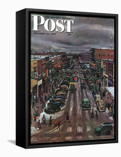 "Falls City, Nebraska at Christmas," Saturday Evening Post Cover, December 21, 1946-John Falter-Framed Premier Image Canvas