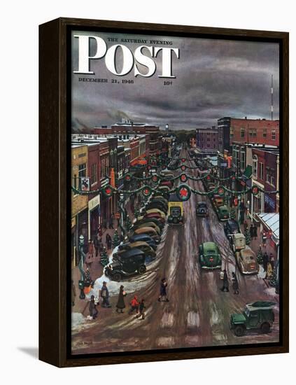 "Falls City, Nebraska at Christmas," Saturday Evening Post Cover, December 21, 1946-John Falter-Framed Premier Image Canvas