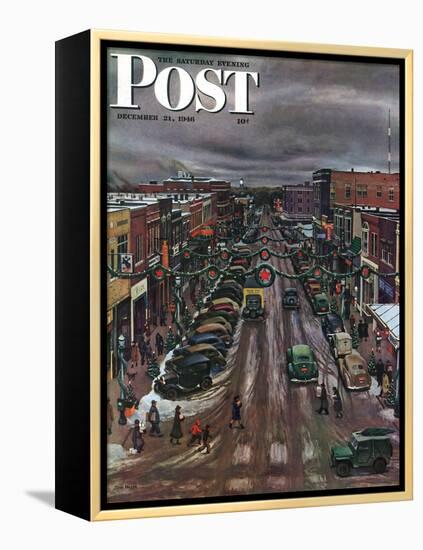 "Falls City, Nebraska at Christmas," Saturday Evening Post Cover, December 21, 1946-John Falter-Framed Premier Image Canvas