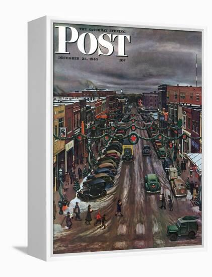"Falls City, Nebraska at Christmas," Saturday Evening Post Cover, December 21, 1946-John Falter-Framed Premier Image Canvas
