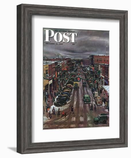 "Falls City, Nebraska at Christmas," Saturday Evening Post Cover, December 21, 1946-John Falter-Framed Giclee Print