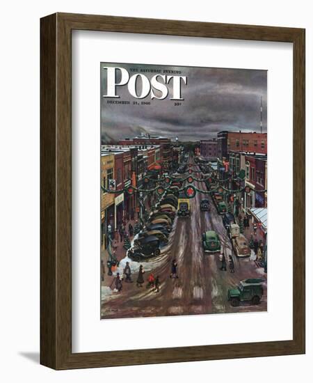 "Falls City, Nebraska at Christmas," Saturday Evening Post Cover, December 21, 1946-John Falter-Framed Giclee Print