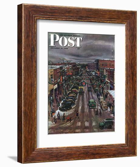 "Falls City, Nebraska at Christmas," Saturday Evening Post Cover, December 21, 1946-John Falter-Framed Giclee Print