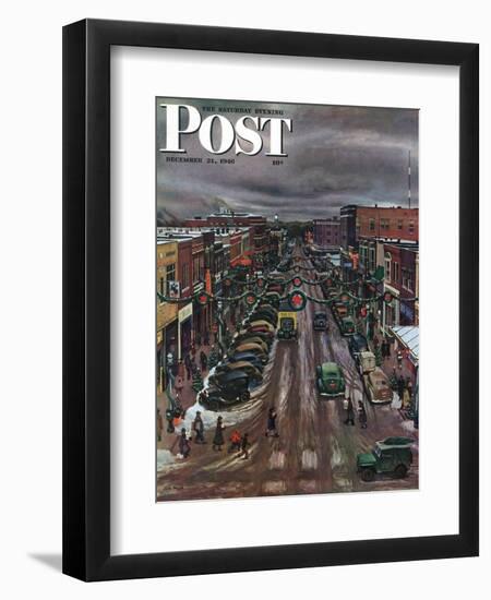 "Falls City, Nebraska at Christmas," Saturday Evening Post Cover, December 21, 1946-John Falter-Framed Giclee Print