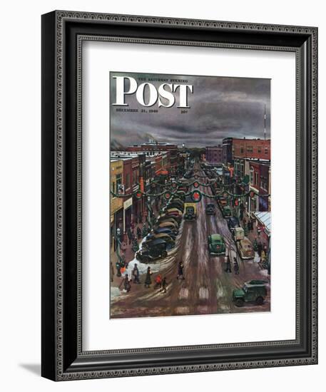 "Falls City, Nebraska at Christmas," Saturday Evening Post Cover, December 21, 1946-John Falter-Framed Giclee Print