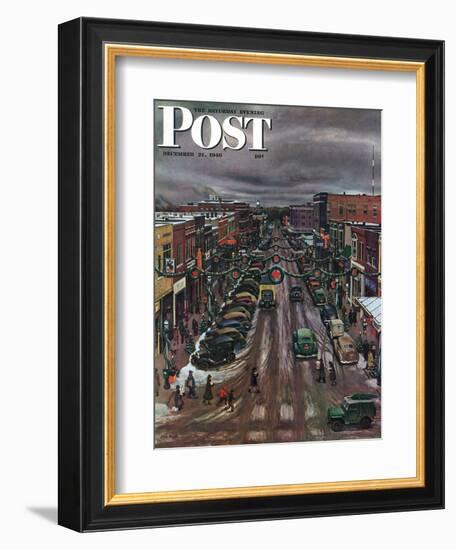 "Falls City, Nebraska at Christmas," Saturday Evening Post Cover, December 21, 1946-John Falter-Framed Giclee Print