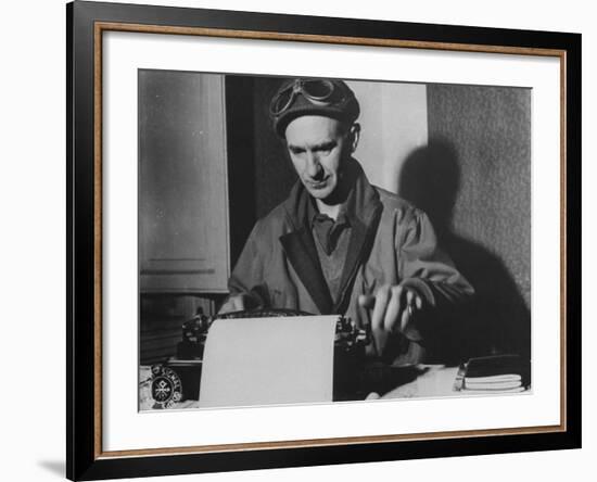 Famed Journalist and War Correspondent Ernie Pyle Working at Typewriter-null-Framed Premium Photographic Print