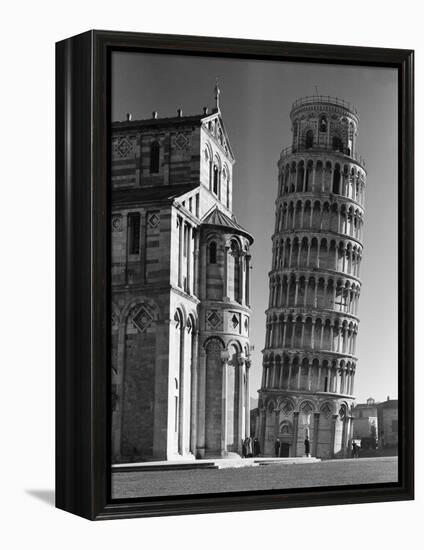 Famed Leaning Tower of Pisa Standing Next to the Baptistry of the Cathedral-Margaret Bourke-White-Framed Premier Image Canvas