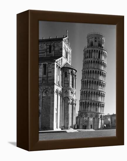 Famed Leaning Tower of Pisa Standing Next to the Baptistry of the Cathedral-Margaret Bourke-White-Framed Premier Image Canvas