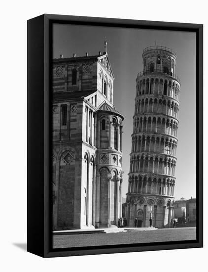 Famed Leaning Tower of Pisa Standing Next to the Baptistry of the Cathedral-Margaret Bourke-White-Framed Premier Image Canvas