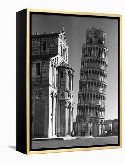 Famed Leaning Tower of Pisa Standing Next to the Baptistry of the Cathedral-Margaret Bourke-White-Framed Premier Image Canvas