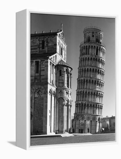 Famed Leaning Tower of Pisa Standing Next to the Baptistry of the Cathedral-Margaret Bourke-White-Framed Premier Image Canvas