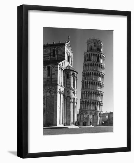 Famed Leaning Tower of Pisa Standing Next to the Baptistry of the Cathedral-Margaret Bourke-White-Framed Premium Photographic Print