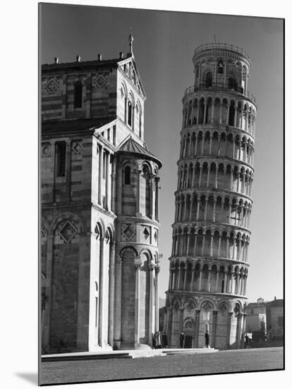 Famed Leaning Tower of Pisa Standing Next to the Baptistry of the Cathedral-Margaret Bourke-White-Mounted Premium Photographic Print