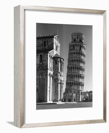 Famed Leaning Tower of Pisa Standing Next to the Baptistry of the Cathedral-Margaret Bourke-White-Framed Photographic Print