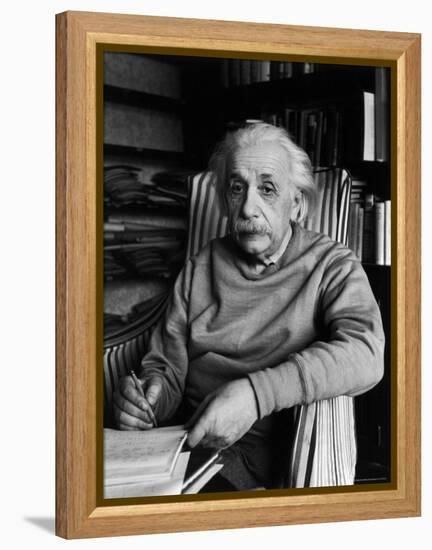 Famed Scientist Albert Einstein in His Study at Home-Alfred Eisenstaedt-Framed Premier Image Canvas