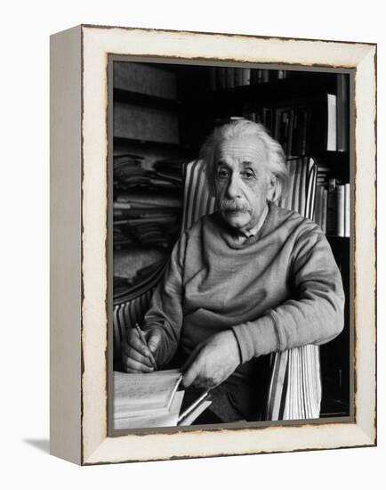Famed Scientist Albert Einstein in His Study at Home-Alfred Eisenstaedt-Framed Premier Image Canvas