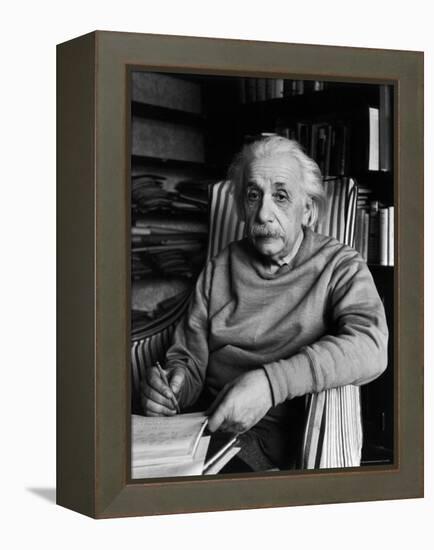 Famed Scientist Albert Einstein in His Study at Home-Alfred Eisenstaedt-Framed Premier Image Canvas