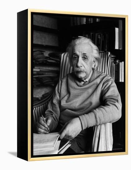 Famed Scientist Albert Einstein in His Study at Home-Alfred Eisenstaedt-Framed Premier Image Canvas