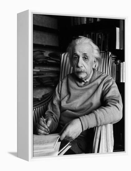 Famed Scientist Albert Einstein in His Study at Home-Alfred Eisenstaedt-Framed Premier Image Canvas