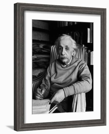 Famed Scientist Albert Einstein in His Study at Home-Alfred Eisenstaedt-Framed Premium Photographic Print