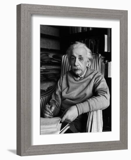 Famed Scientist Albert Einstein in His Study at Home-Alfred Eisenstaedt-Framed Premium Photographic Print