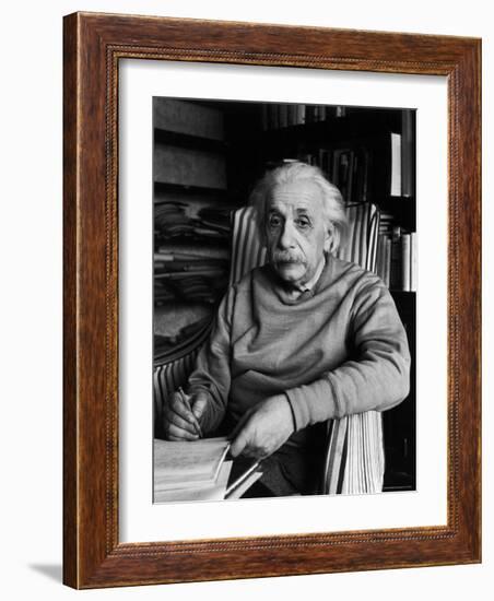 Famed Scientist Albert Einstein in His Study at Home-Alfred Eisenstaedt-Framed Premium Photographic Print