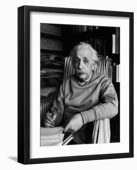 Famed Scientist Albert Einstein in His Study at Home-Alfred Eisenstaedt-Framed Premium Photographic Print