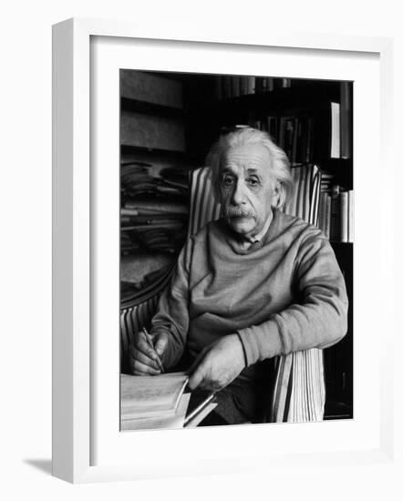 Famed Scientist Albert Einstein in His Study at Home-Alfred Eisenstaedt-Framed Premium Photographic Print