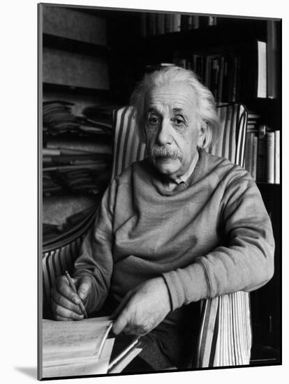 Famed Scientist Albert Einstein in His Study at Home-Alfred Eisenstaedt-Mounted Premium Photographic Print