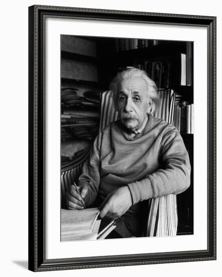 Famed Scientist Albert Einstein in His Study at Home-Alfred Eisenstaedt-Framed Premium Photographic Print