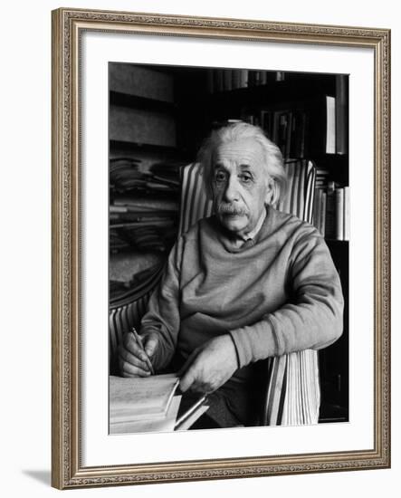 Famed Scientist Albert Einstein in His Study at Home-Alfred Eisenstaedt-Framed Premium Photographic Print