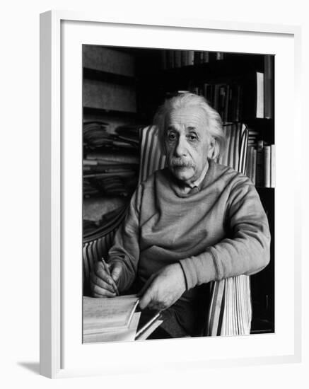 Famed Scientist Albert Einstein in His Study at Home-Alfred Eisenstaedt-Framed Premium Photographic Print